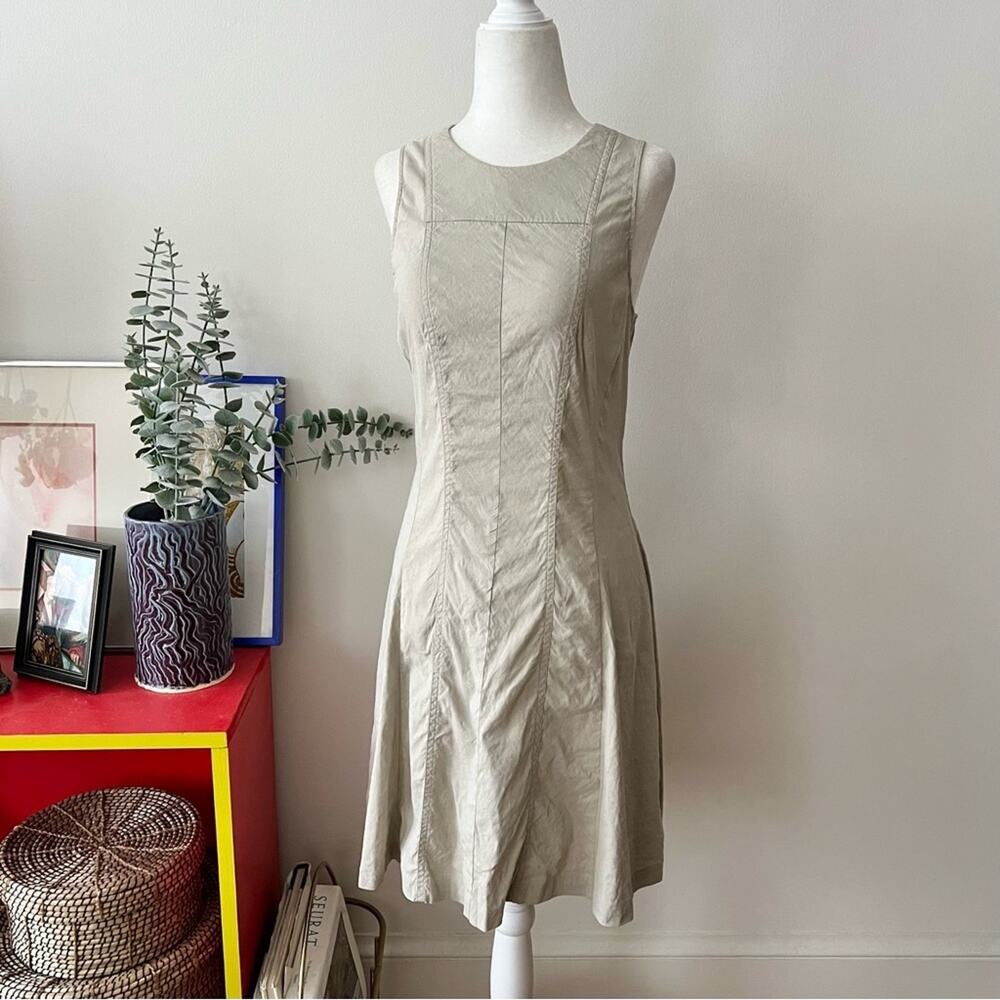 Theory Maydra Linen Blend Sleeveless Dress in Dark Oat